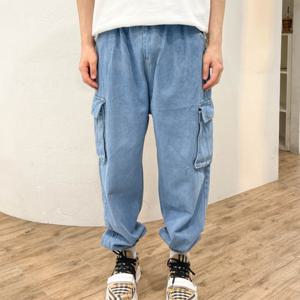남자 고무줄 조거통바지 카고데님 공항패션 데님팬츠