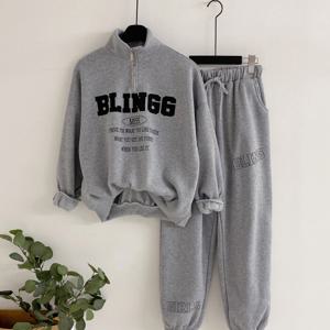 [브리치] 헤이븐 / 글릿트 레터링 반집업 기모 트레이닝 세트(3color)