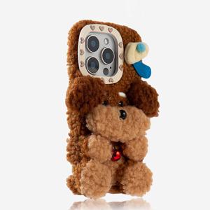 아이폰 16 15 14 13 12 귀여운 뽀글이 강아지 털 인형 케이스