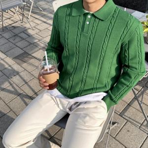 투버튼 케이블 모달 긴팔 카라니트 7254