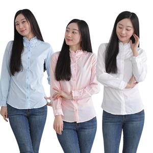 에이치플러스몰 여성 프릴 블라우스 국내생산 레이스 와이셔츠 스판 여성셔츠 데님셔츠 블라우스