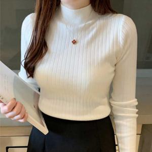 여성 가을 간절기 반폴라 하프넥 골지 슬림 니트 흰색목폴라반목티 면폴라티반목폴라티