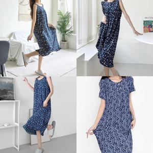 여성 7부 꽃을 품은 원피스/ 끈,반팔,민소매 냉장 (쿨) 잠옷