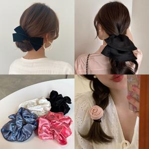 여성 헤어 곱창밴드 스크런치 머리끈 헤어끈 똥머리 반묶음 체크 리본 새틴 포니테일 머리장식 스타일링 모음