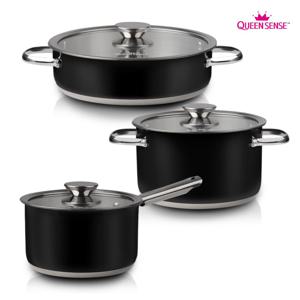 3중구조바닥 블랙 스텐 IH냄비 3종 세트 인덕션용냄비 스텐냄비 스테인리스 직화 샤브샤브 코팅