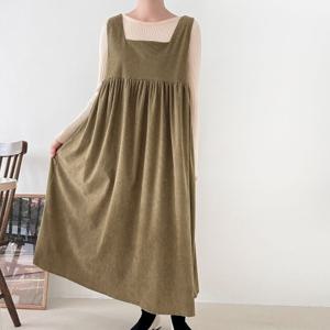 [다잇템] 여자 FW 속기모 박스 스퀘어넥 코듀로이 슬리브리스 롱원피스_23562493_588872