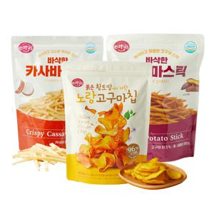 [이더스] 휴게소 고구마/카사바스낵 3종 패키지 (대용량/지퍼백)