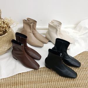 [브리치] 컴온슈 / 양가죽 스웨이드 스퀘어 삭스스판부츠 앵클 (3cm/6cm)