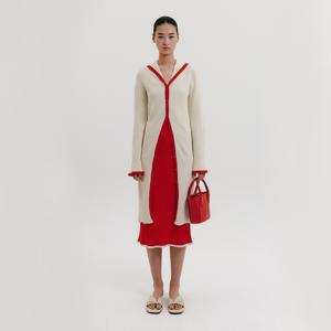 Sailor Collar Long Knit Cardigan - Cream