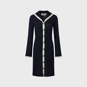 Sailor Collar Long Knit Cardigan - Navy