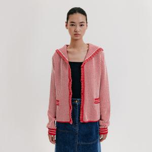 Sailor Collar Knit Cardigan - Red