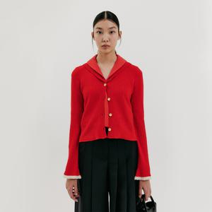 Sailor Collar colored Knit Cardigan - Red
