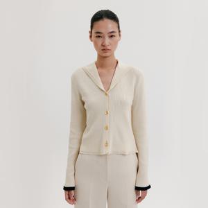 Sailor Collar colored Knit Cardigan - Cream