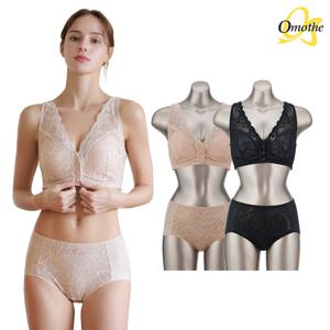 볼륨라인 프론트 스냅 브라팬티 4종세트(베이지+다크네이비)