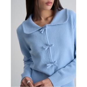 [11/8 무료반품] 리본 칼라 카디건  스카이 블루