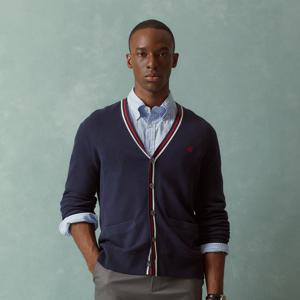 [정상가 329000원] 수피마 코튼 배색 가디건 (네이비) (BBWCMMF301)