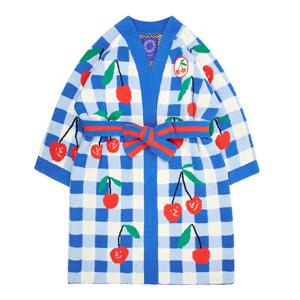 [WOMEN]여성블루체크체리셔닐사스웨터로브_BU51UR502