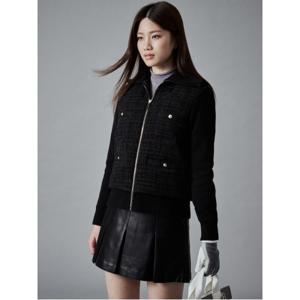 (BJ4X38A165)[Premium] 여성 트위드 니트하이브리드 다운점퍼 - 블랙