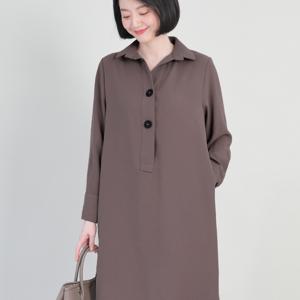 엄마옷 출근룩 오픈 셔츠 카라 투버튼 정장 주머니 여성 봄 가을 긴팔 롱 원피스 K11317