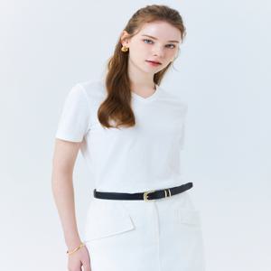 헤지스 여성 [[24SS]] WSTS4BC38WT [클리어런스][스테디셀러]화이트  브이넥 면 반팔티셔츠