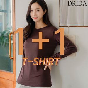 [하프클럽]  1+1 여자 겨울 기모 라운드 긴팔 면티 스판 이너 흰 티셔츠 화이트 40-50대 미시 중년