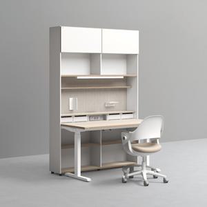 1400폭 6단 모션 멀티책상세트 (조명+도어형) + 링고/올라운드/아이블 의자