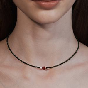 [프로미스나인 이나경  착용] red love & olive beads necklace