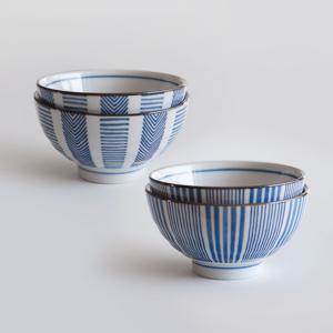 블루 스트라이프 밥공기 국그릇 2인세트 MADE IN JAPAN