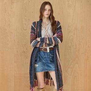 보헤미안 에스닉 프린지 롱 가디건