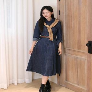 헤지스 여성 [[24FW]] HSDR4C703N2 [가격인하][데님] 네이비 셔츠 원피스