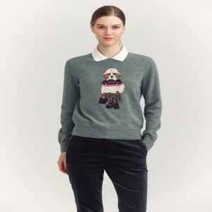 헤지스 여성 [[24FW]] HSSW4D806G2 [울100%] 그레이 해리 인타샤 라운드넥 스웨터