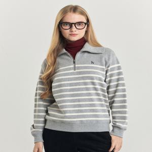 헤지스 여성 [[24FW]] HSTS4D802G2 [면100%] 그레이 스트라이프 루즈핏 하프집업 맨투맨 티셔츠