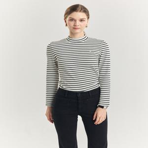 헤지스 여성 [[24FW]] HSTS4D906IV [면] 아이보리 스트라이프 로고자수 하프넥 긴소매 티셔츠