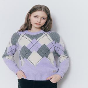 헤지스 여성 [[24FW]] HSSW4DL85V1 [울100%] 라이트바이올렛 아가일패턴 라운드넥 스웨터