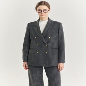 헤지스 여성 [[24FW]] HSJA4D994G2 [SET-UP][울] 그레이 스트라이프 더블 자켓