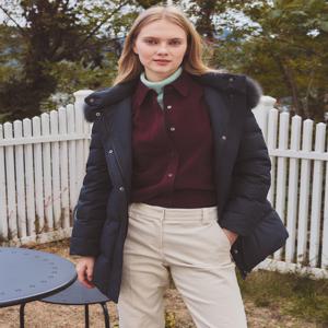 헤지스 여성 [[24FW]] HSJU4DC01G3 [폭스FUR][구스다운] 다크그레이 탈착 후드 하프 헤비다운 점