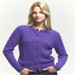 헤지스 여성 [[24FW]] HSSW4DC84V2 [캐시미어] 바이올렛 라운드넥 케이블 가디건