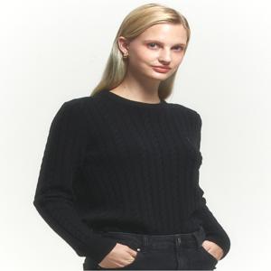 헤지스 여성 [[24FW]] HSSW4DC85BK [캐시미어] 블랙 케이블 라운드넥 스웨터