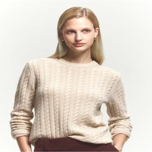 헤지스 여성 [[24FW]] HSSW4DC85I1 [캐시미어] 라이트베이지 케이블 라운드넥 스웨터