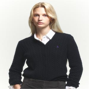 헤지스 여성 [[24FW]] HSSW4DC86BK [캐시미어] 블랙 케이블 브이넥 가디건