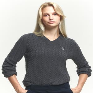 헤지스 여성 [[24FW]] HSSW4DC87CG [캐시미어] 차콜그레이 케이블 브이넥 스웨터