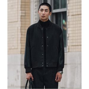 [STCO] 레더 소매 바시티 점퍼_차콜 그레이 (세미오버핏)-SJPVC54NSC