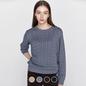 지오다노 여성 가을 라운드넥 케이블 꽈배기 긴팔 면 니트 스웨터 355910