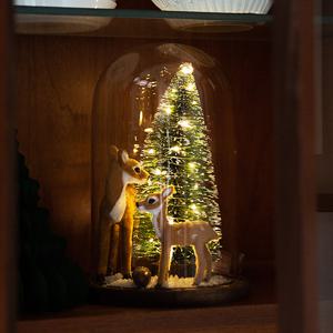 크리스마스 LED 미니트리 유리돔 엄마+아기사슴