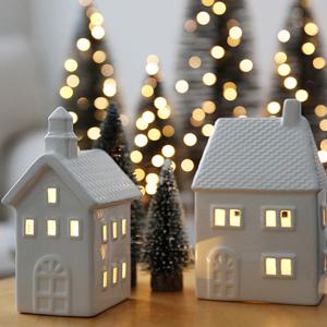 크리스마스 장식 LED 화이트 세라믹 하우스 큰 집