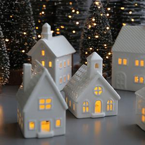 크리스마스 장식 LED 화이트 세라믹 하우스 작은 집 세트