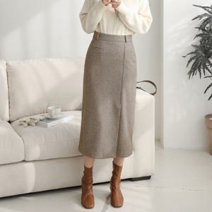 여자 일자 트임 모직 겨울하객룩 슬릿 롱스커트