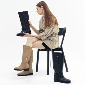 [정상가:160,000원] KM111 핸드메이드 레더 버클 스트랩 롱부츠 I 3Colors