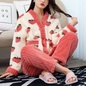 [브리치]  / NT1238 포근 밍크 털 복숭아 수면잠옷 세트