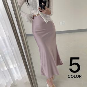 [브리치]  / 부드러운 새틴 실크 밴딩 머메이드 플레어 롱 스커트/ 5컬러
